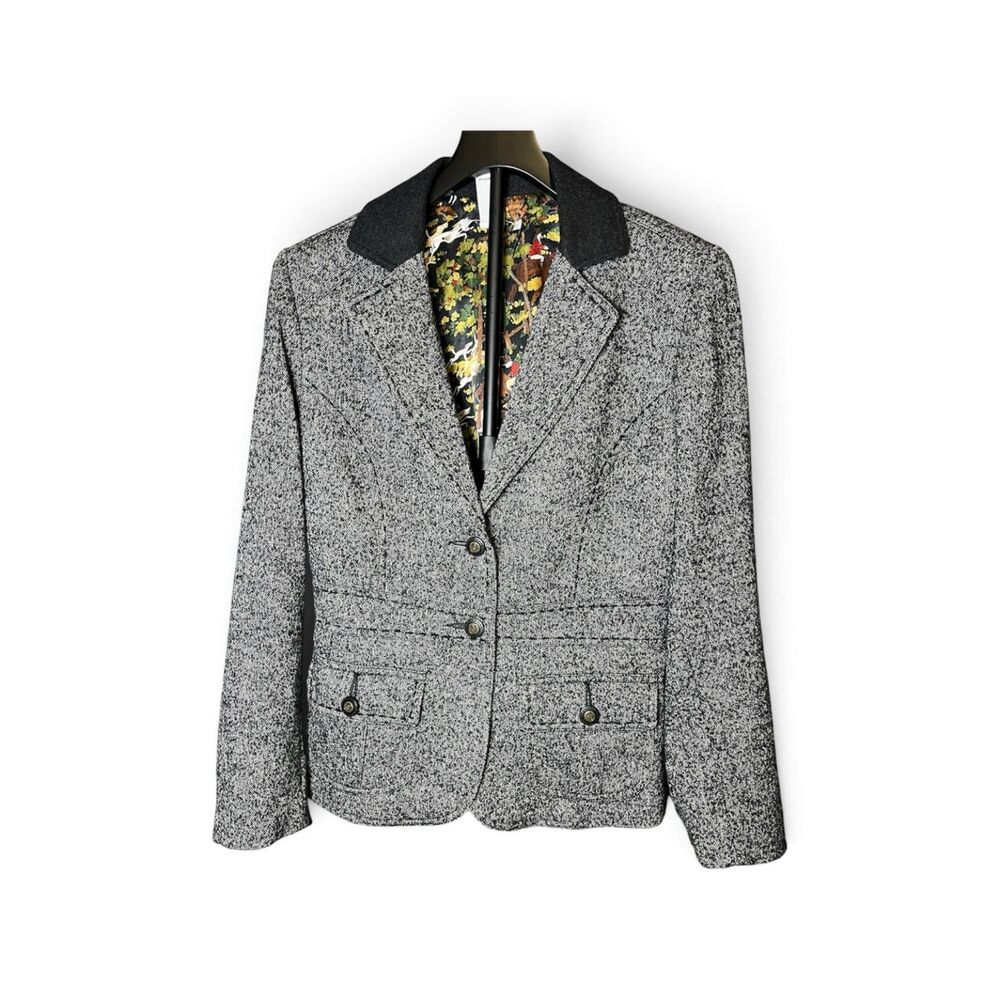 CAbi Womens 8 Wool Blend Herringbone Blazer Equestrian Fox Hunt Riding Jacket